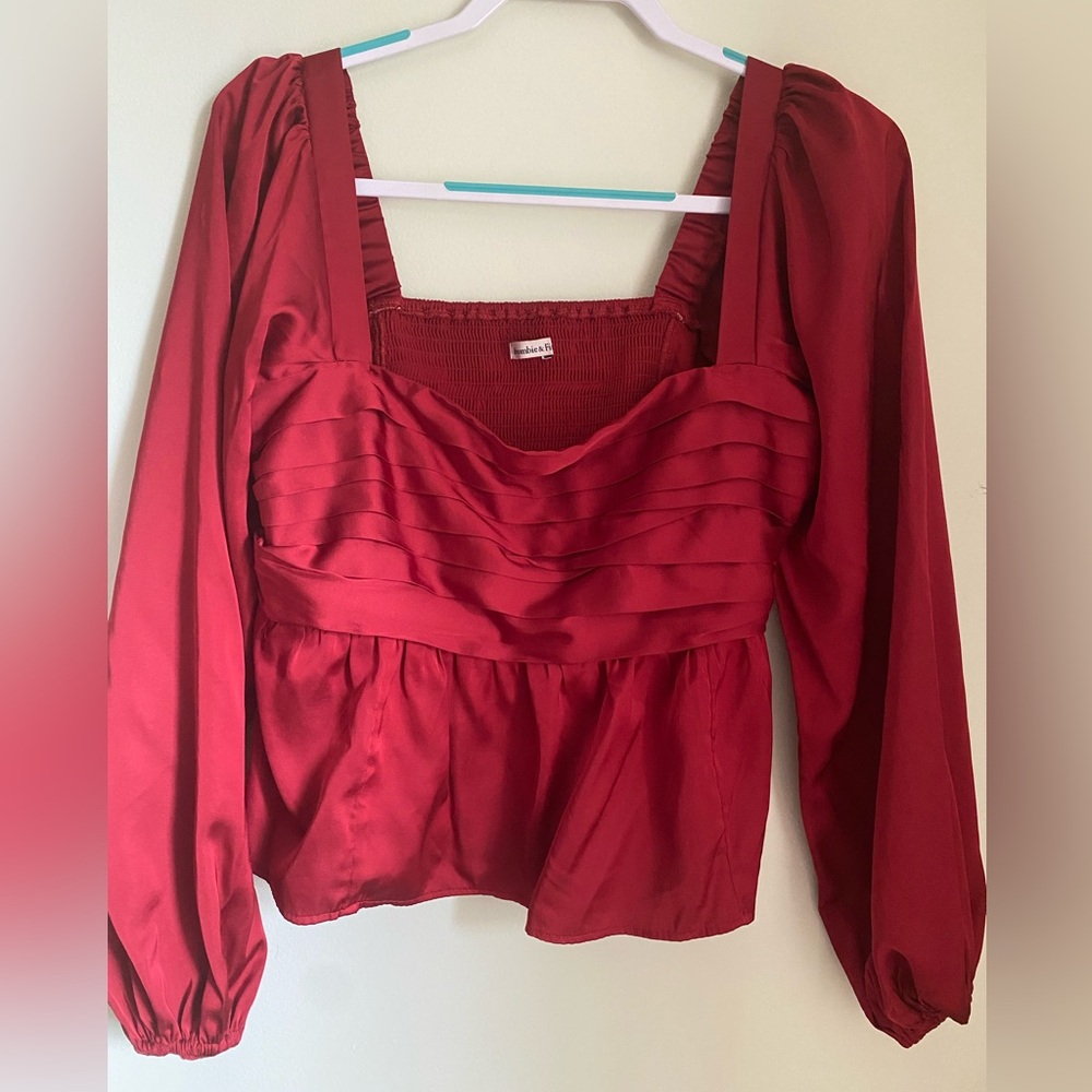 Sexy & Sleek Abercrombie & Fitch Emerson Satin Red Peplum Top